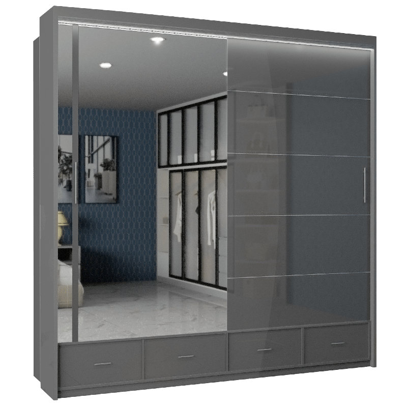 Desilets 2 Door Manufactured Wood Wardrobe, Grey, 220 cm H x 208 cm W x 66 cm D
