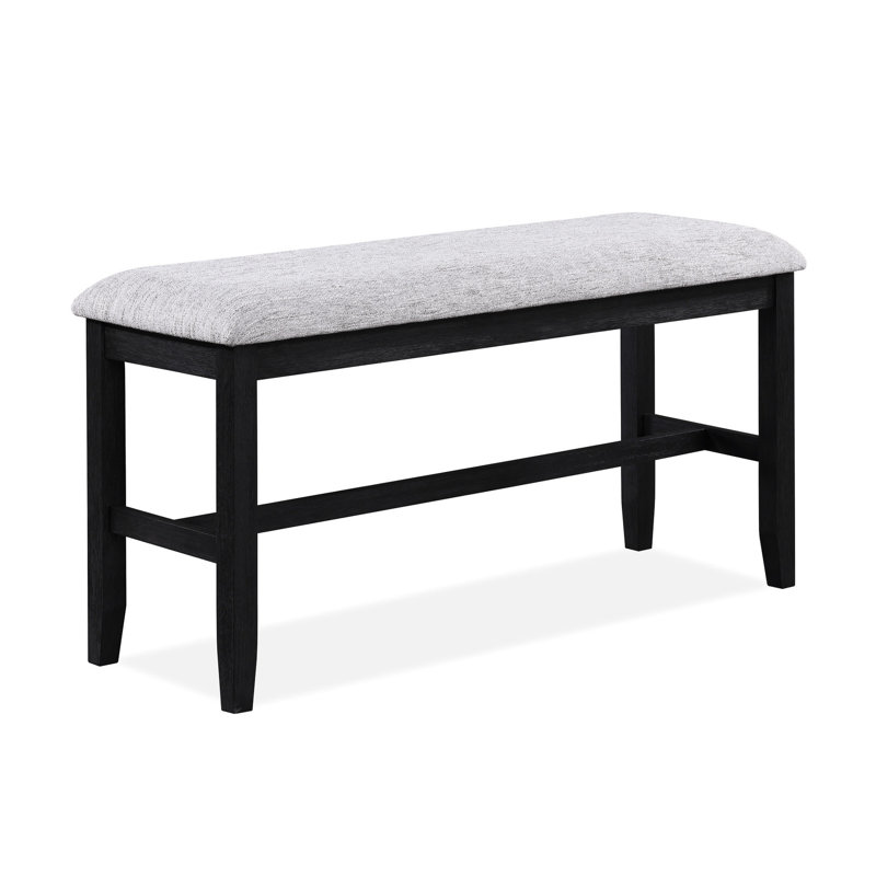 Banc rembourré à hauteur de comptoir de style transitionnel en bois massif noir / gris avec revêtement gris