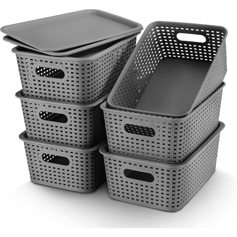 Plastic Storage Baskets Bins With Lid Organizing Container Lidded Knit Storage Organizer Bins