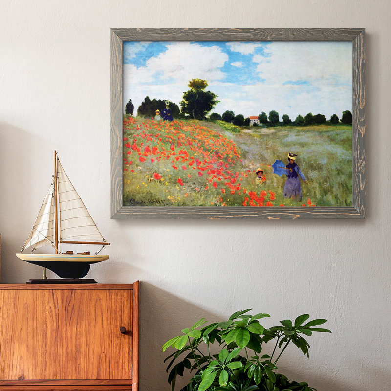 " Poppies By Monet ", Grey Framed, 26" H x 38" W x 1.5" D