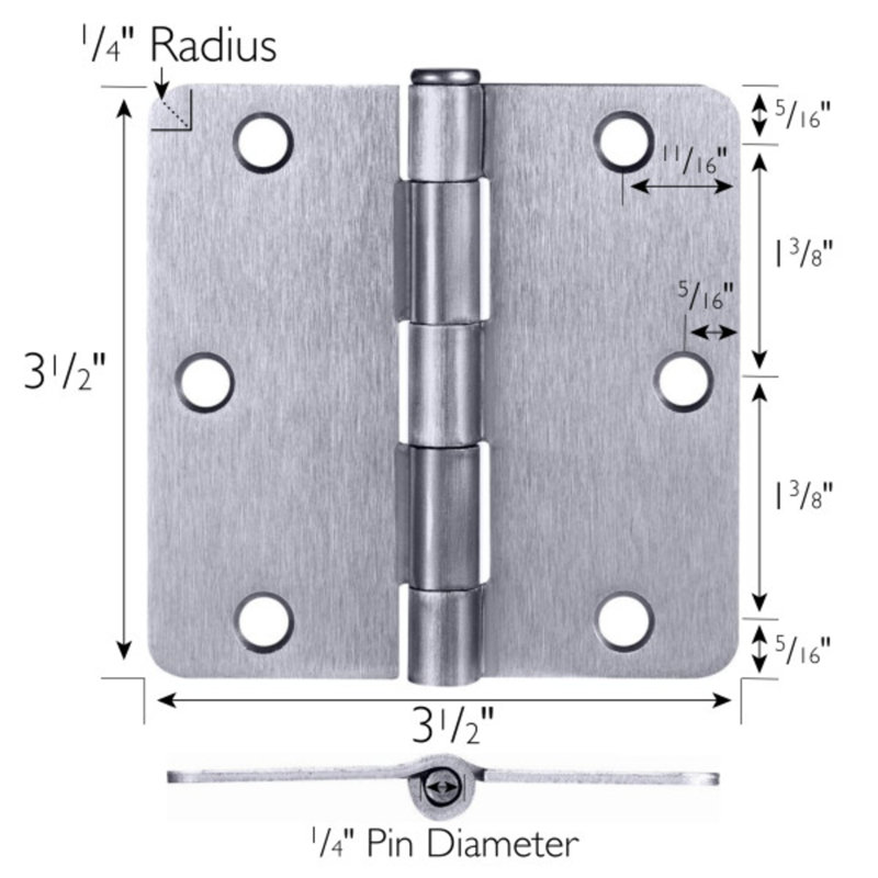 3.5" H x 3.5" W 6 Door Hinges, Brushed Chrome