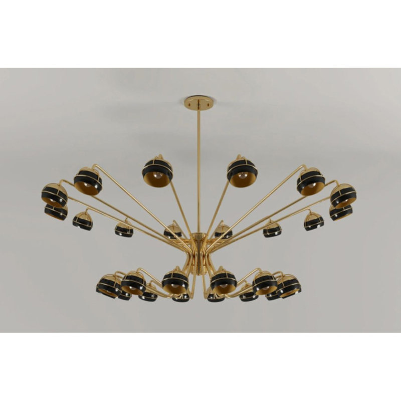 Lustre suspendu 14 lumières à intensité variable, Bronze, Noir, 76" Diameter x 27" Height