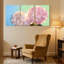 Hortensia fleurs roses sur fond bleu et vert, ensemble de 3 impressions sur toile-2038156726
