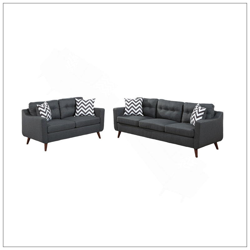 Ensemble de canapé moderne 2 pièces avec coussins et coussins capitonnés modernes, Black