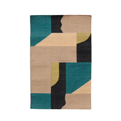 Rectangle Malachite Abstract Flatweave Cotton Area Rug in Blue/Beige