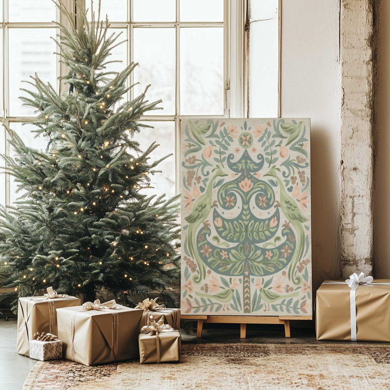 Arbre de Noël Folklorique I, impression sur toile dans un cadre poli, H 18 po x l 12 po x P 1,25 po, Toile tendue