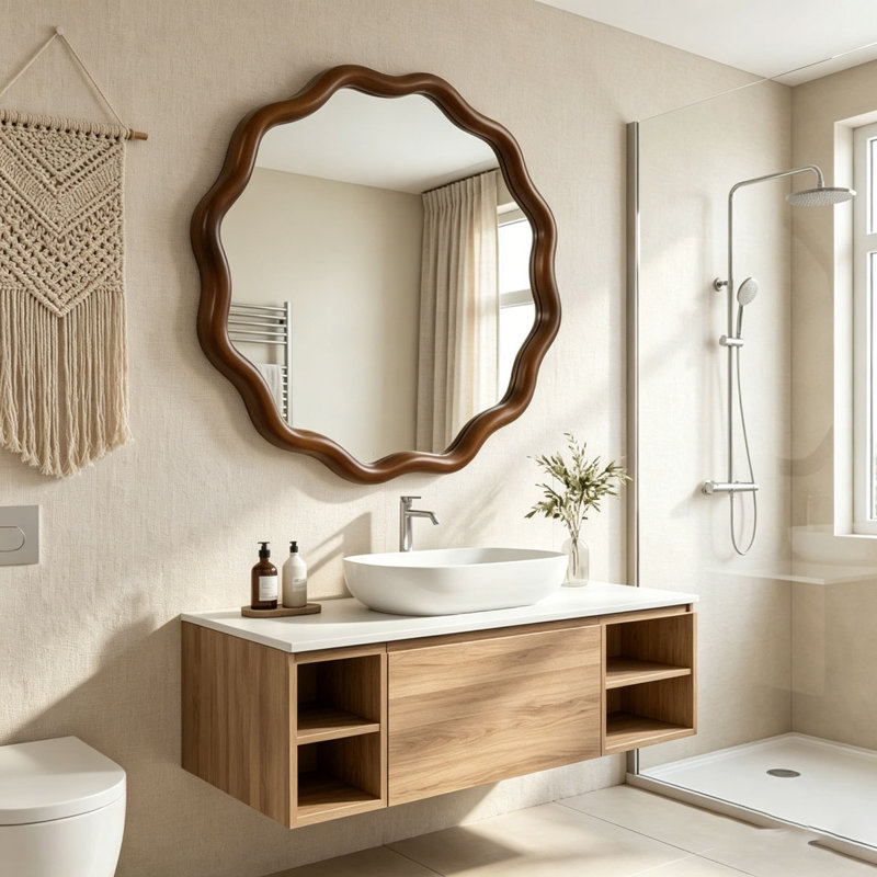 Miroir Wavy, 36 po, Noir + noyer foncé