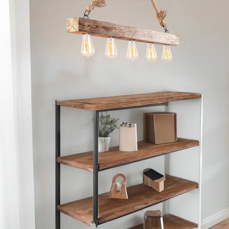 Lustre linéaire moderne en bois pour îlot de cuisine à 5 lumières Cachewissa