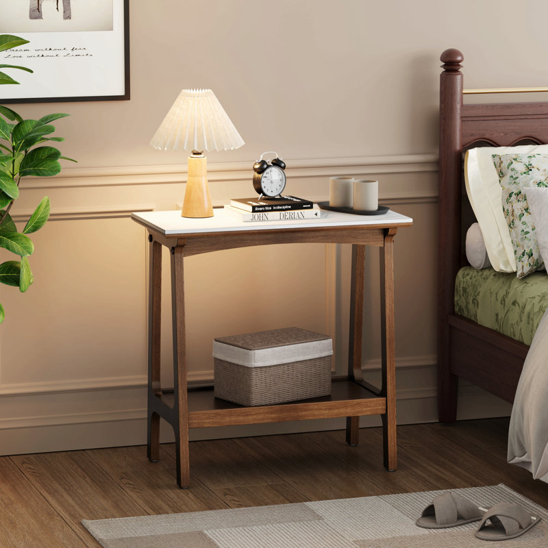 Table d'appoint rétro en ardoise rétro brun rougeâtre avec tablette de rangement, petite table de bout pour le salon, petite maison de ferme, table de chevet