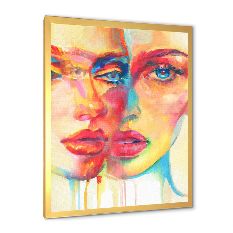 Double portrait expressionniste de deux femmes - œuvre d'art sur toile Glam, H 30 po x l 40 po x P 1,5 po, Cadre photo doré