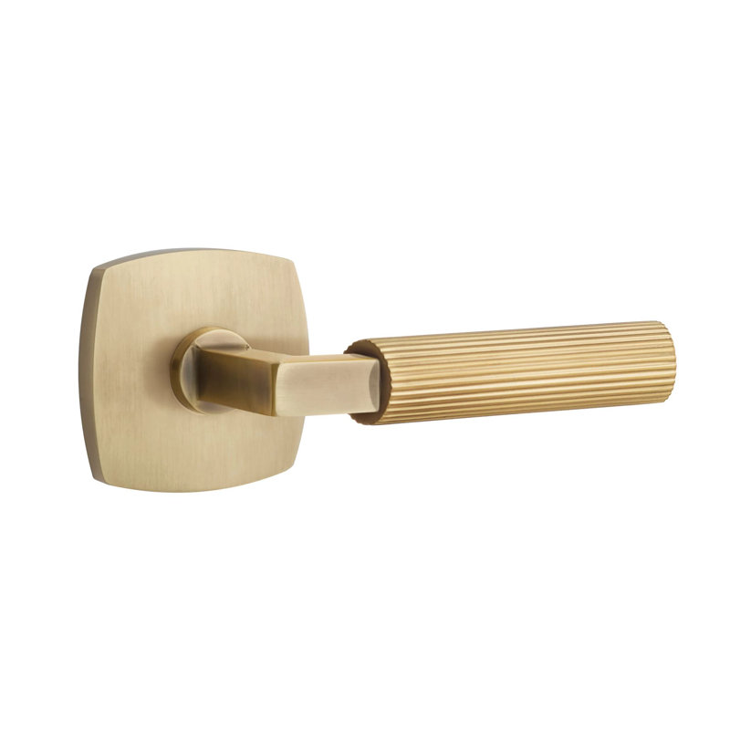 Mortaise intérieure Emtek Select avec rosette Urban Modern & L-Sq. Stem, Str. Poignée moletée, Nickel poli, Oui