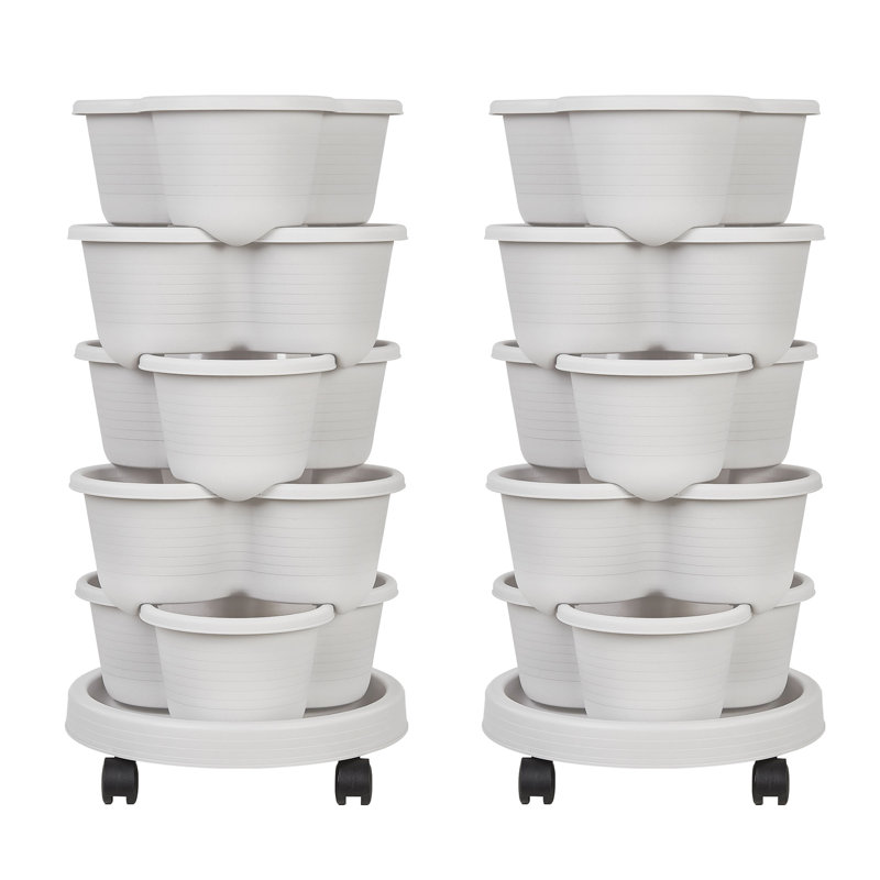 Jardinière verticale 2 pièces Soban Strawberry, tour de jardin empilable à 5 niveaux, pot à fleurs empilable avec poteau de soutien intérieur et extérieur