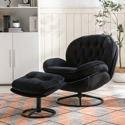 Fauteuil et repose-pieds en velours capitonné de 31,7 po de largeur