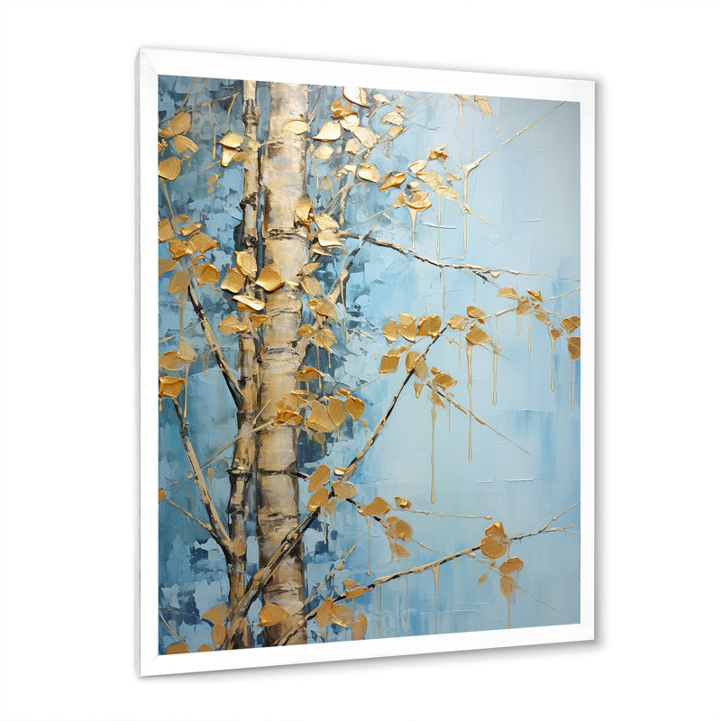 «Blue Mom», reproduction de toile de bambou bleue et dorée_106597, H 44 po x l 34 po x P 1,5 po, Cadre photo blanc