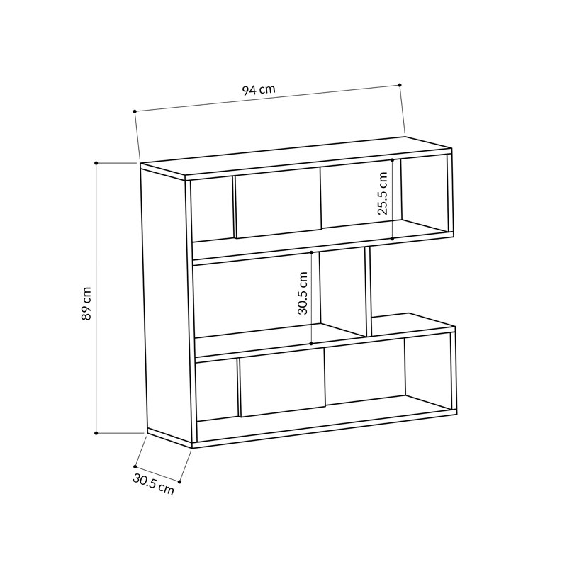 Gaviota Modern Short Bookcase with Adjustable Shelves, Oak