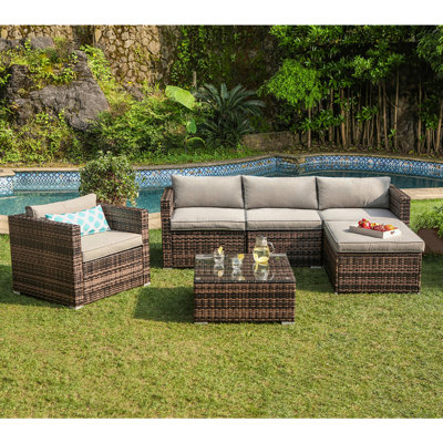Hygge 6 Piece Rattan Sectional Seating Group with Cushions by Bay Isle Home