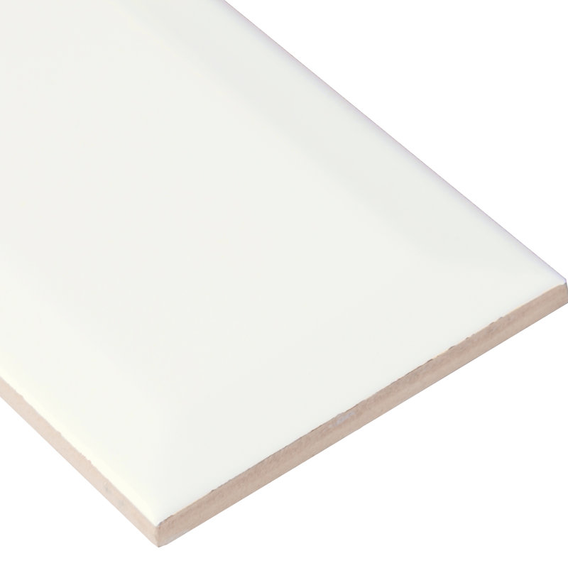 Segment 3 in. x 6 in. Glossy Ceramic Bullnose Tile Trim, Blanc