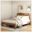 Wood Platform Bed Frame with Storage LED Light Headboard and 2 USB , Noise Free,No Box Spring Needed and Large Under Bed Storage,Dark Brown-461780404
