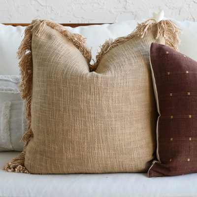 Housse de coussin décorative bohème à franges 100 % coton