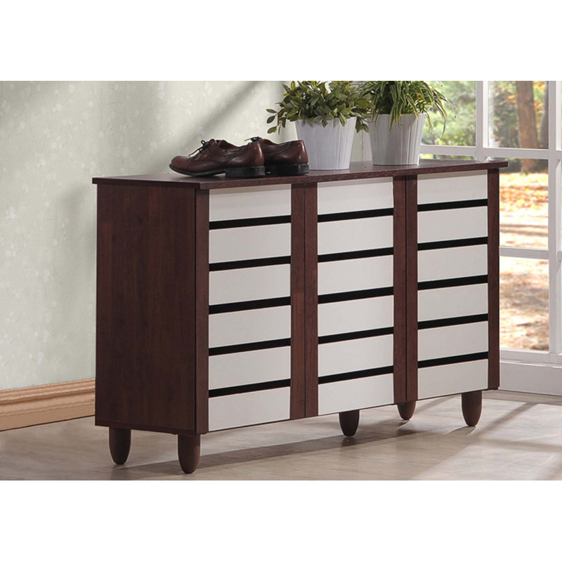 Adamstown 14 Pair Shoe Storage Cabinet, White/Brown