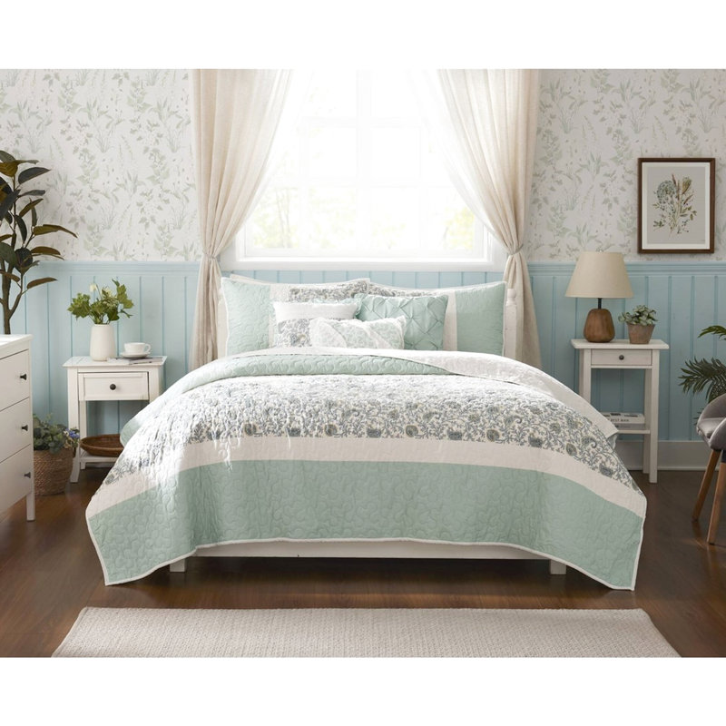 Courtepointe 6 pièces - Coton avec coussins texturés et coussins, Courtepointe très grand + 5 pièces supplémentai, Turquoise