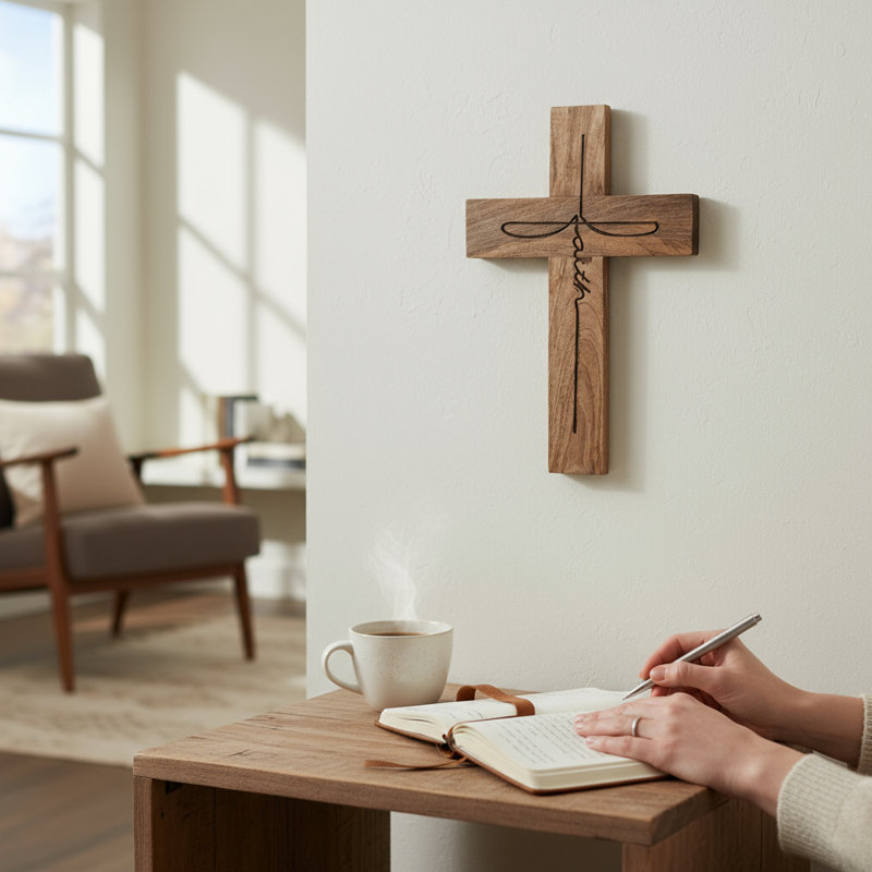 Croix murale Faith - naturel brûlé