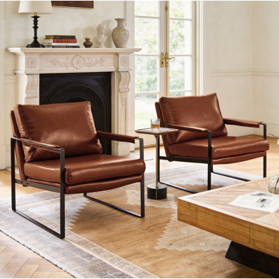 Eisenman 27.09'' W Leather Upholstered Accent Armchair