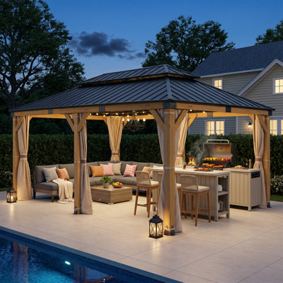 12 Ft. X 20 Ft. Cedar Framed Patio Gazebo With Dual Metal Hardtop Roof