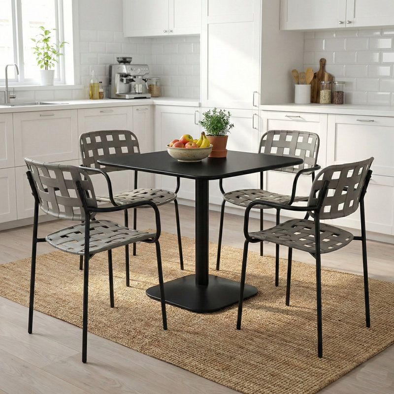 4 - Person Steel Dining Set, Grey/Black, Black