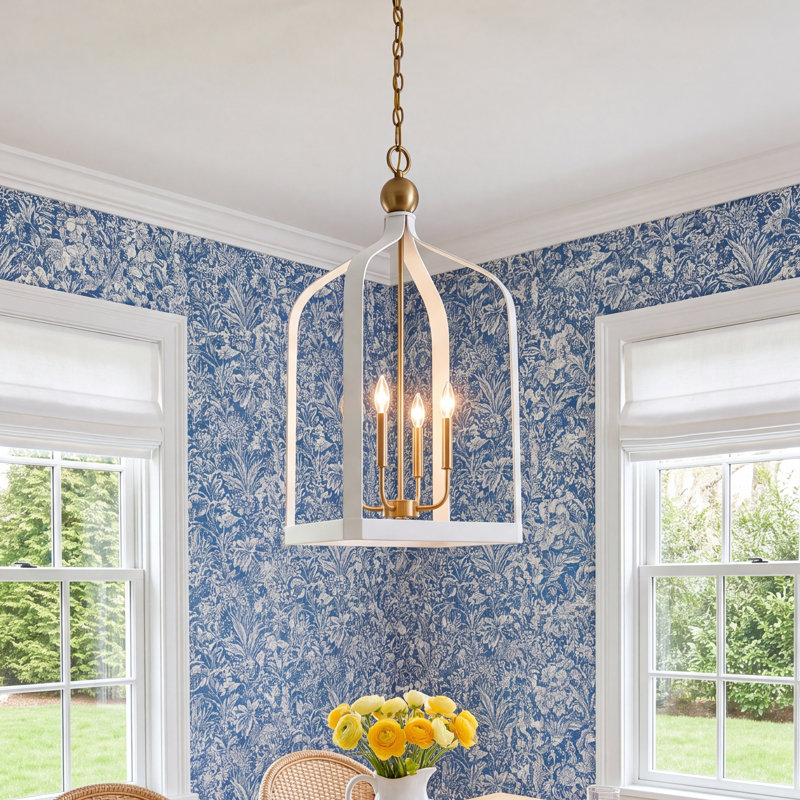 Kenmore 4 - Light Lantern Birdcage Chandelier in White, White, 32" H x 15" W x 15" D, 4 Lights