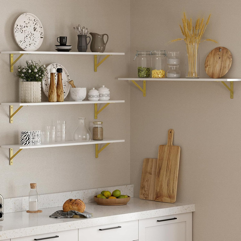 Extra Long Wall Mounted Shelves Set Of 4 With Heavy Duty Metal Brackets, Large Floating Shelves For Living Room, Bedroom, Bathroom, Kitchen, Modern Rustic Home Decor And Storage Solution