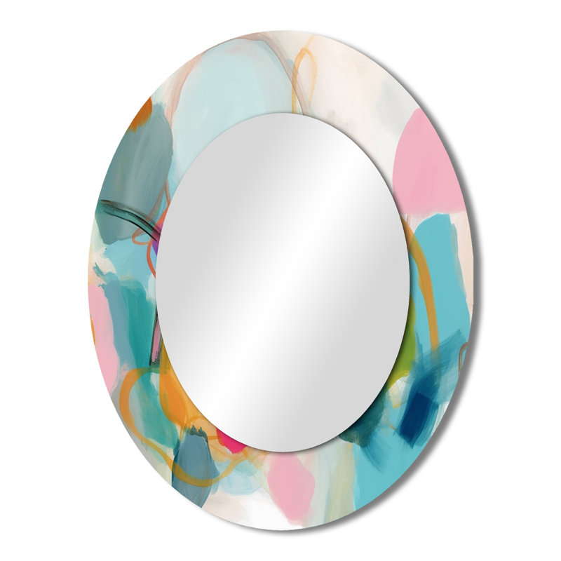 Miroir mural moderne rose et bleu Minimalims Fludity V, 43 po x 33 po