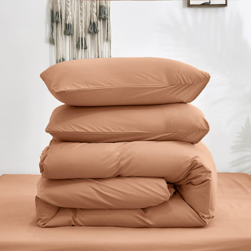 Premium 4-Piece Ultra-Soft Microfiber Duvet Complete Cover Set, Single Duvet Cover + 2 Additional Pieces, Peach