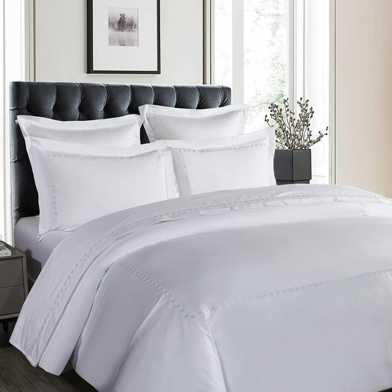 Hotel Grand Tencel Lyocell And Cotton Blend Embroidered Oversize Duvet Cover Set, King Duvet Cover + 2 King Shams, White