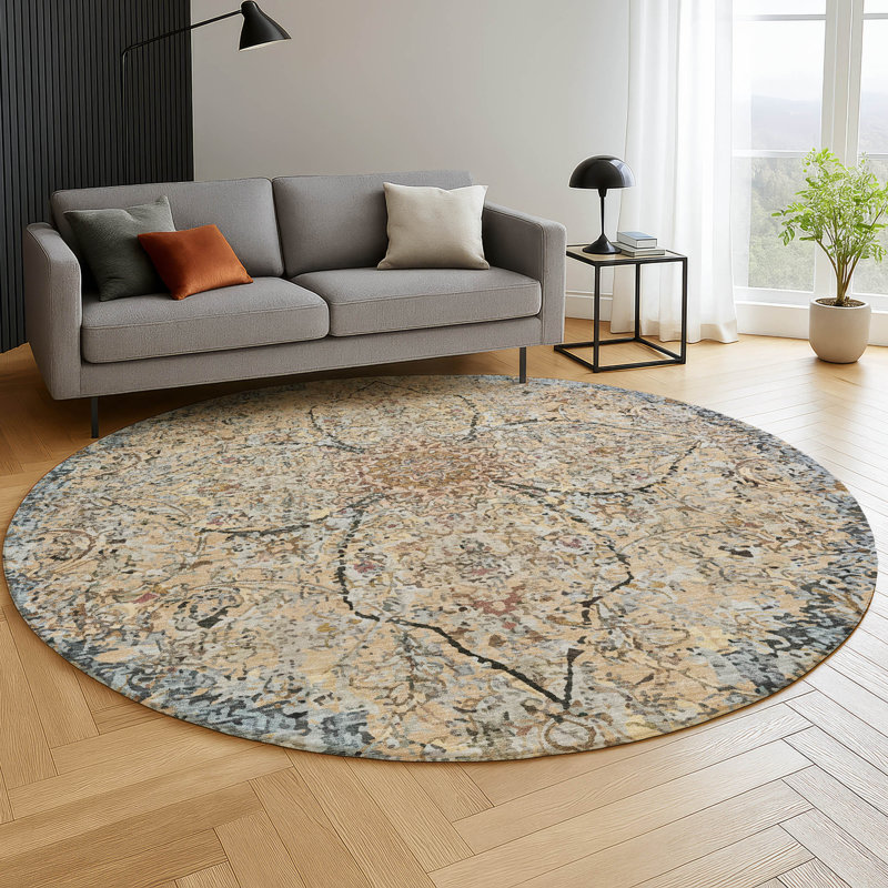Premium Machine Washable Mayfield AMF2136 global Rug, Blue, 8' Round