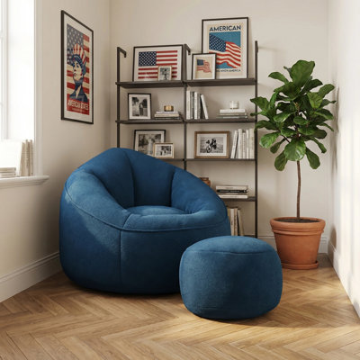 Oversized Round Bean Bag Chair with Ottoman, Memory Foam Lounge Chair for Living Room Bedroom