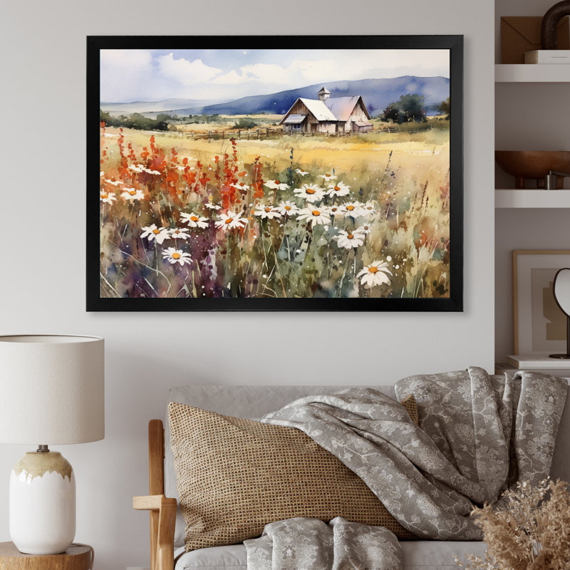 «Green Green Meadow At The Farm I», impressions sur toile florales, H 34 po x l 44 po x P 1,5 po, Cadre photo noir