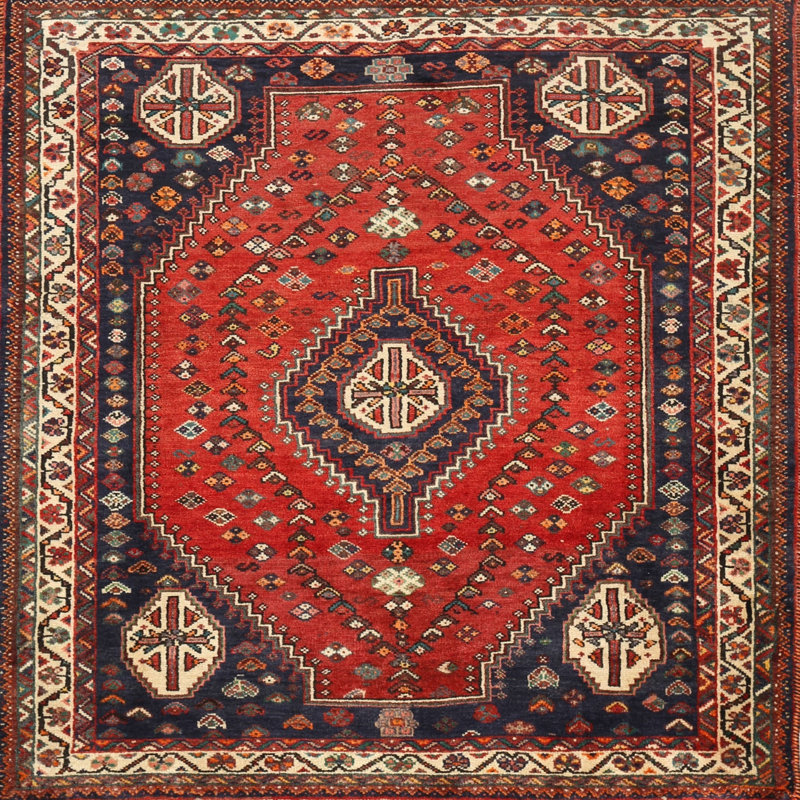 Tapis bleu/beige/rouge traditionnel Ley, Rond 6 pi