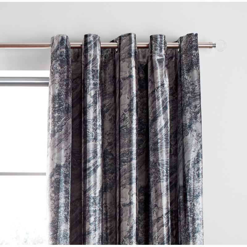 Marble Velvet Eyelet Room Darkening Curtains, 168 W x 183 D cm