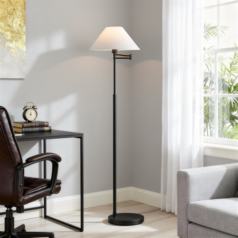 Modern Swing Arm Floor Lamp With Conical White Shade