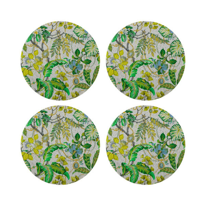 Plumeria Round Smooth Beaded Placemat, Lemon