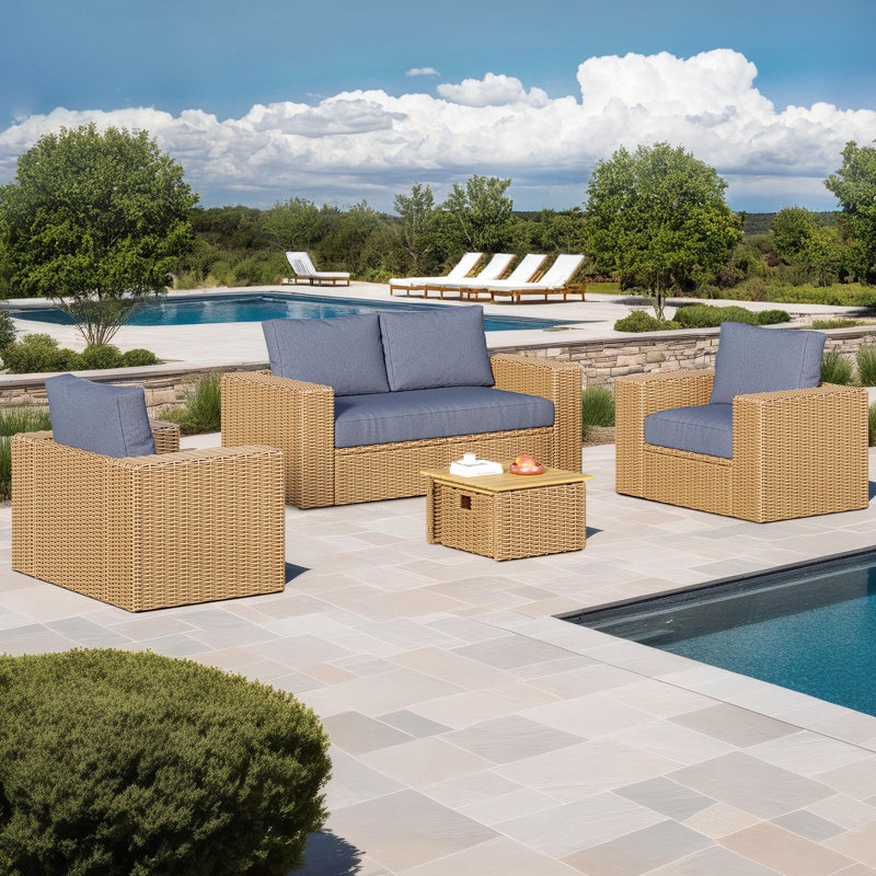 Akosh 6 Piece Thick Rattan Outdoor Sofa Seating Group With Coffee Tables
