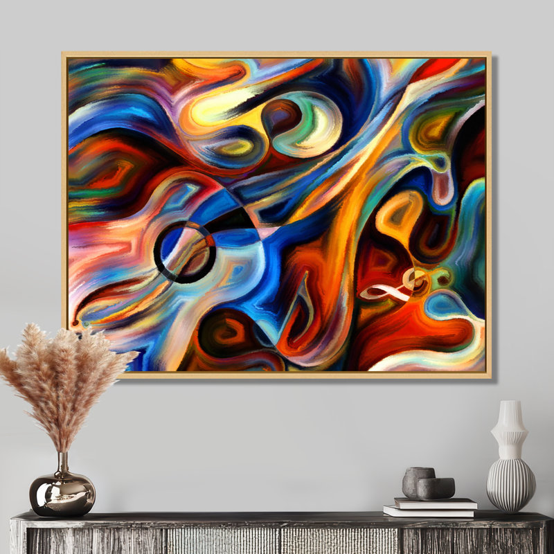 «Music», reproduction d'art sur toile abstraite, H 30 po x l 40 po, Reproduction avec cadre flottant, Érable