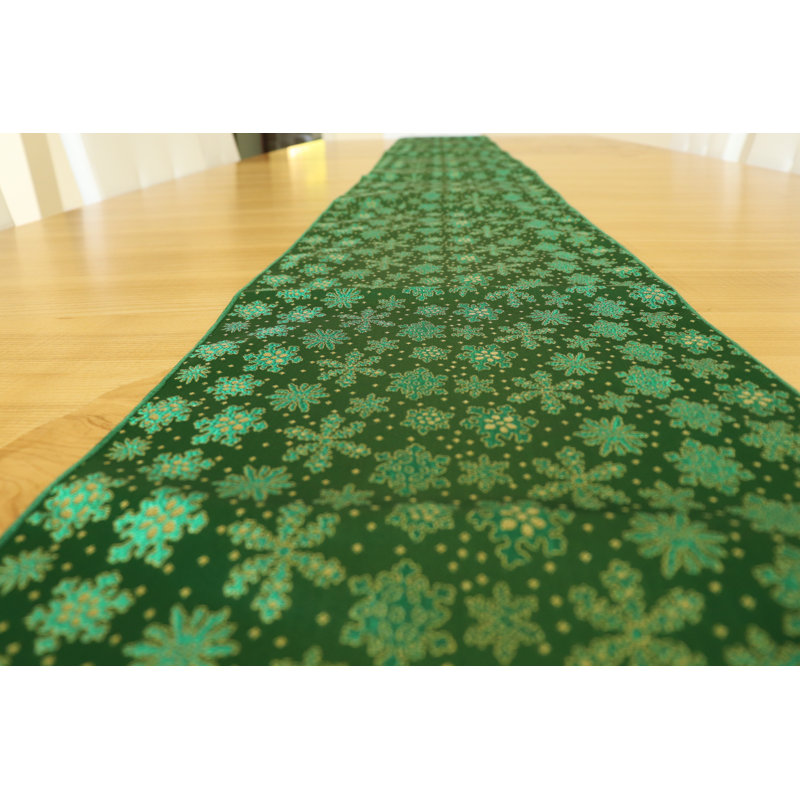 Metairie Geometric Christmas Table Runner, 120" L x 12" W, Green