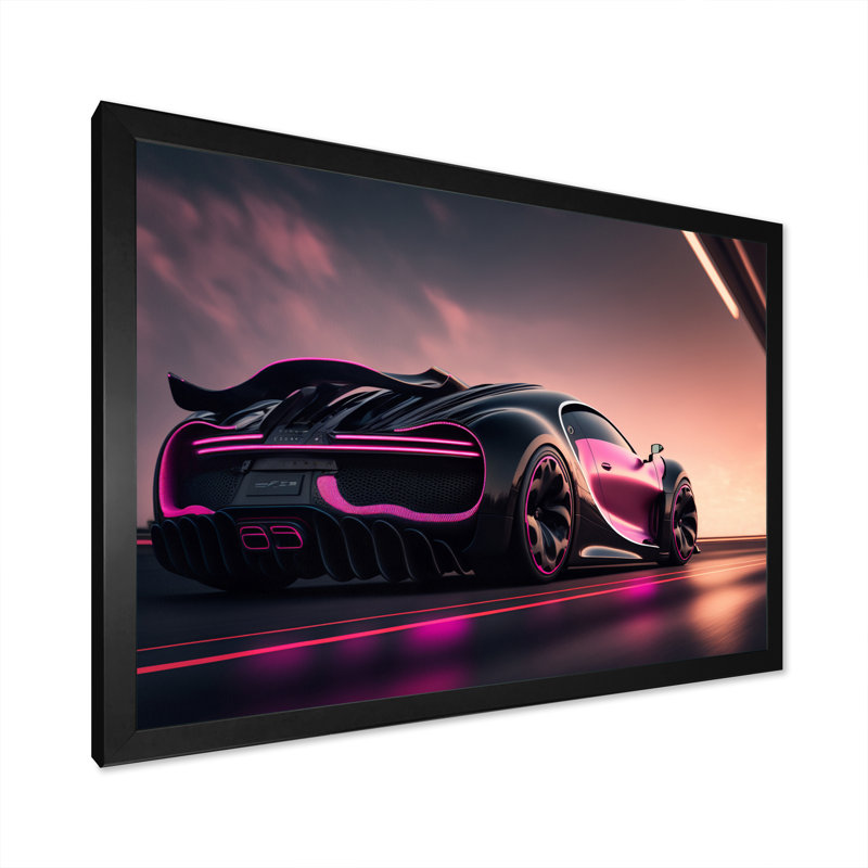 «Visionary Bugatti Design» en noir et magenta I - reproduction sur toile, Toile avec cadre photo noir