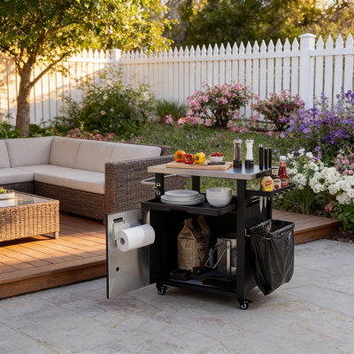 Outdoor Kitchen Rolling Bar Cart With Stainless Steel Top