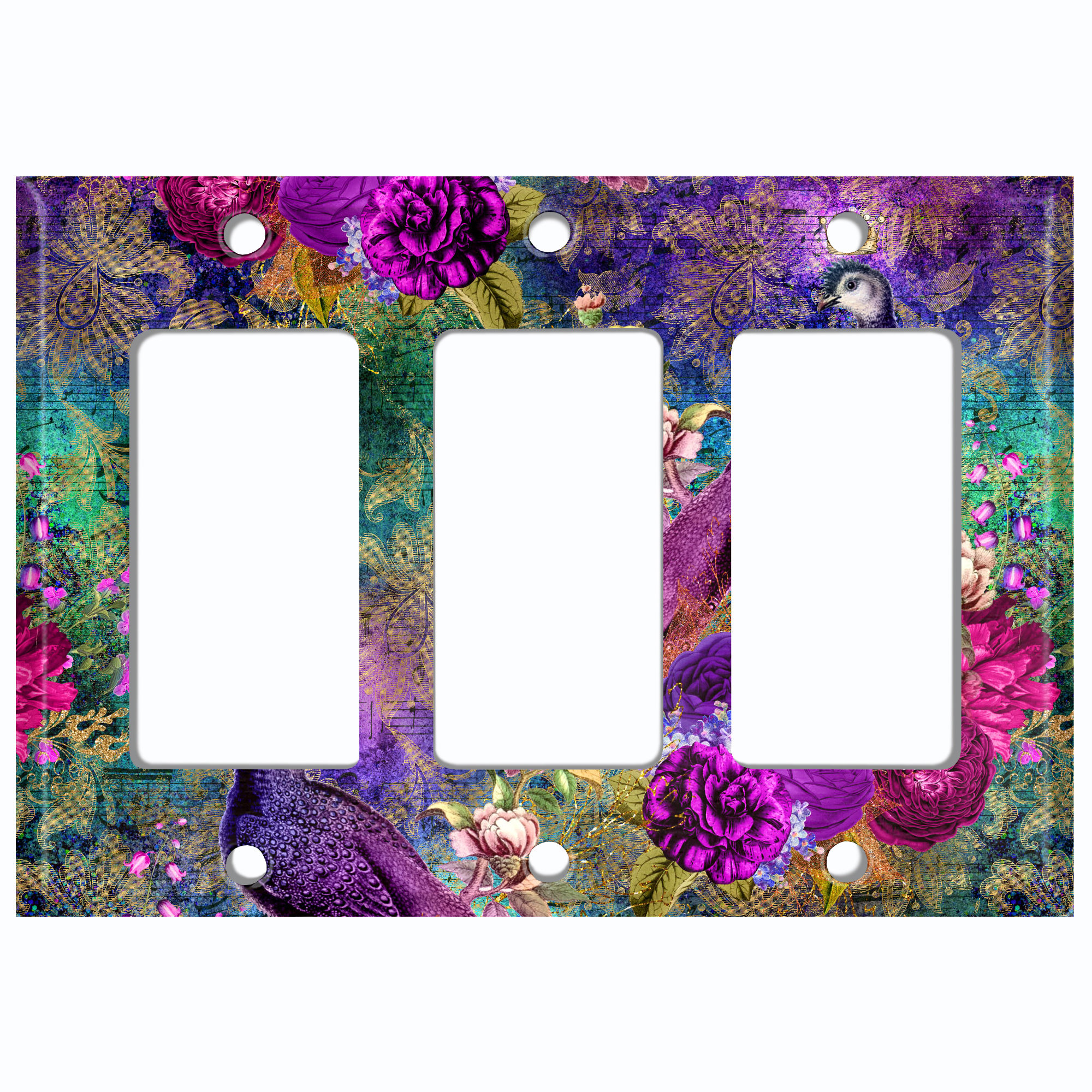 WorldAcc Peacock Feathers Flowers 3-Gang Rocker Wall Plate | Wayfair