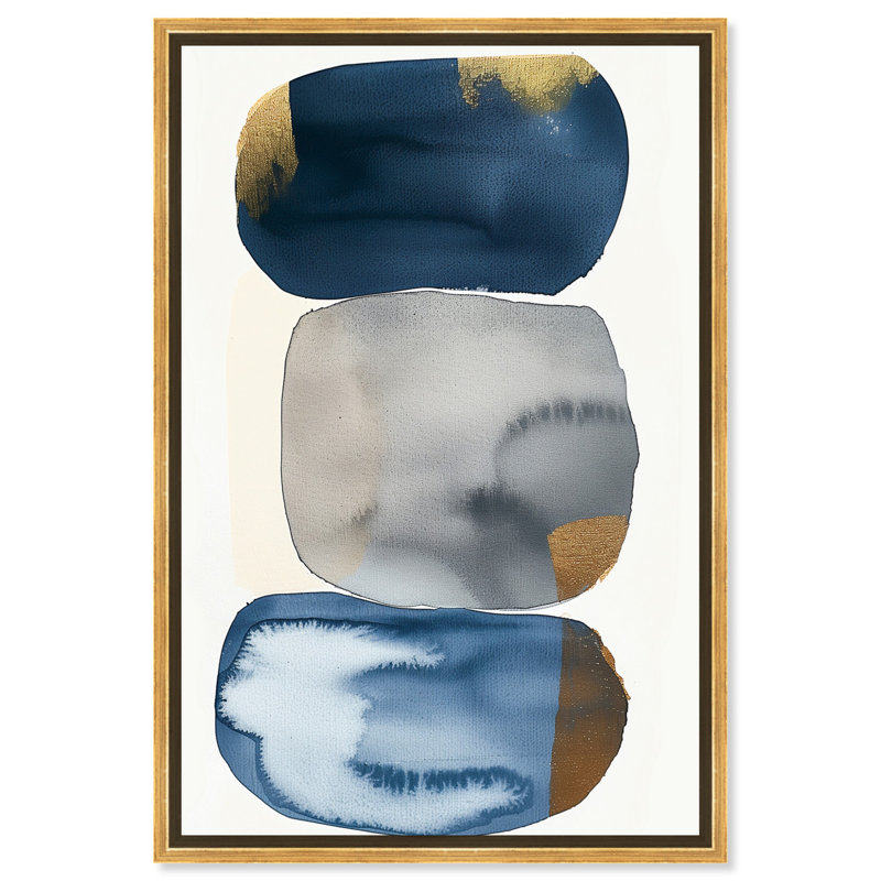 Blue and Gold Abstract Canvas Art with Gold Frame, 15" x 10"