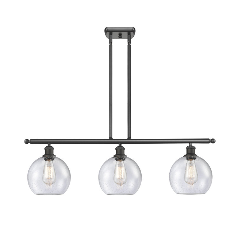Luminaire suspendu linéaire à 3 lumières pour îlot de cuisine Baptista, Ampoule non incluse, Laiton antique noir, Blanc mat