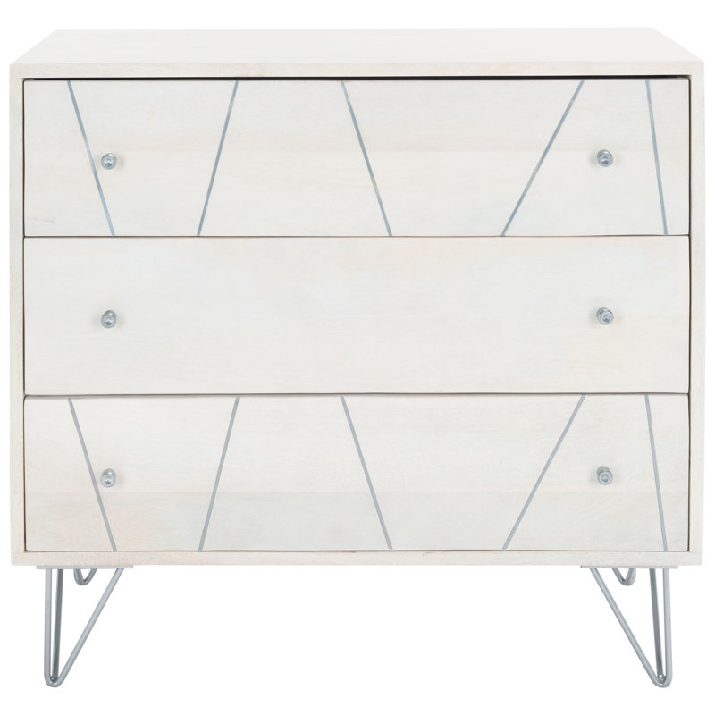 Commode 3 tiroirs Resch, Silver/White Wash